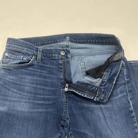 7 For All Mankind Mens Jeans Size 32 Blue Dark Wash Denim Distressed - Picture 5 of 15